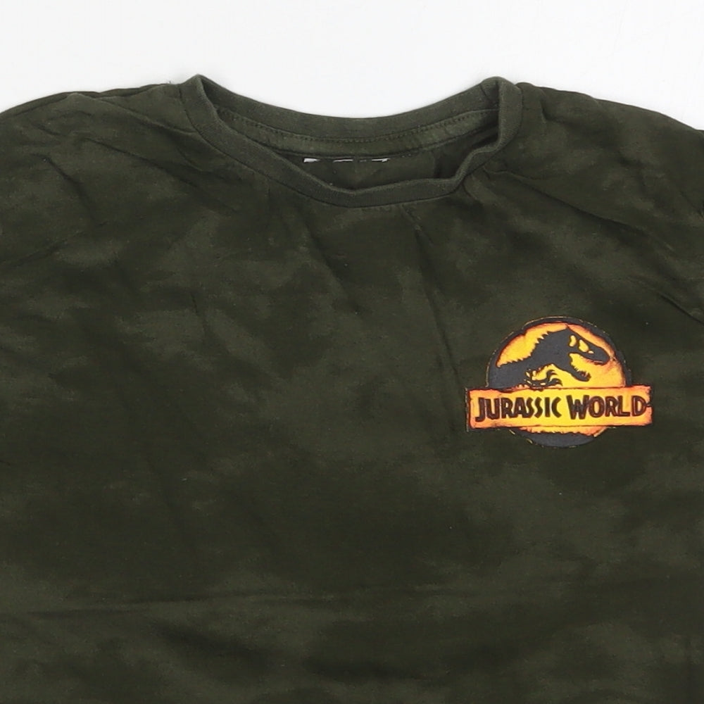 Primark Boys Green  Cotton Basic T-Shirt Size 4-5 Years Crew Neck Pullover - Jurassic World
