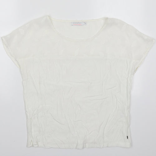 Coster Womens White  Viscose Basic Blouse Size 8 Round Neck - Leaf Pattern