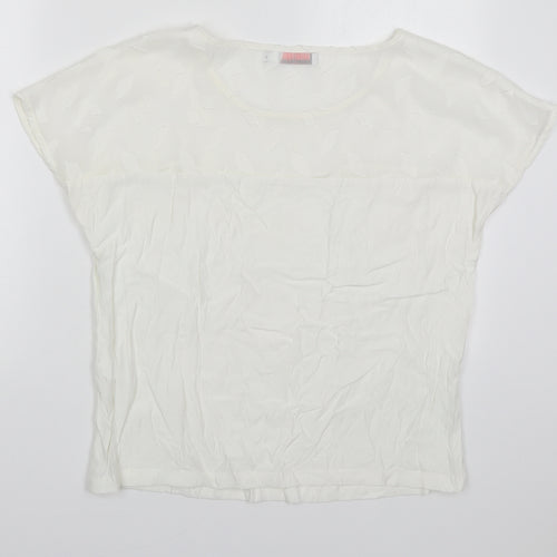 Coster Womens White  Viscose Basic Blouse Size 8 Round Neck - Leaf Pattern