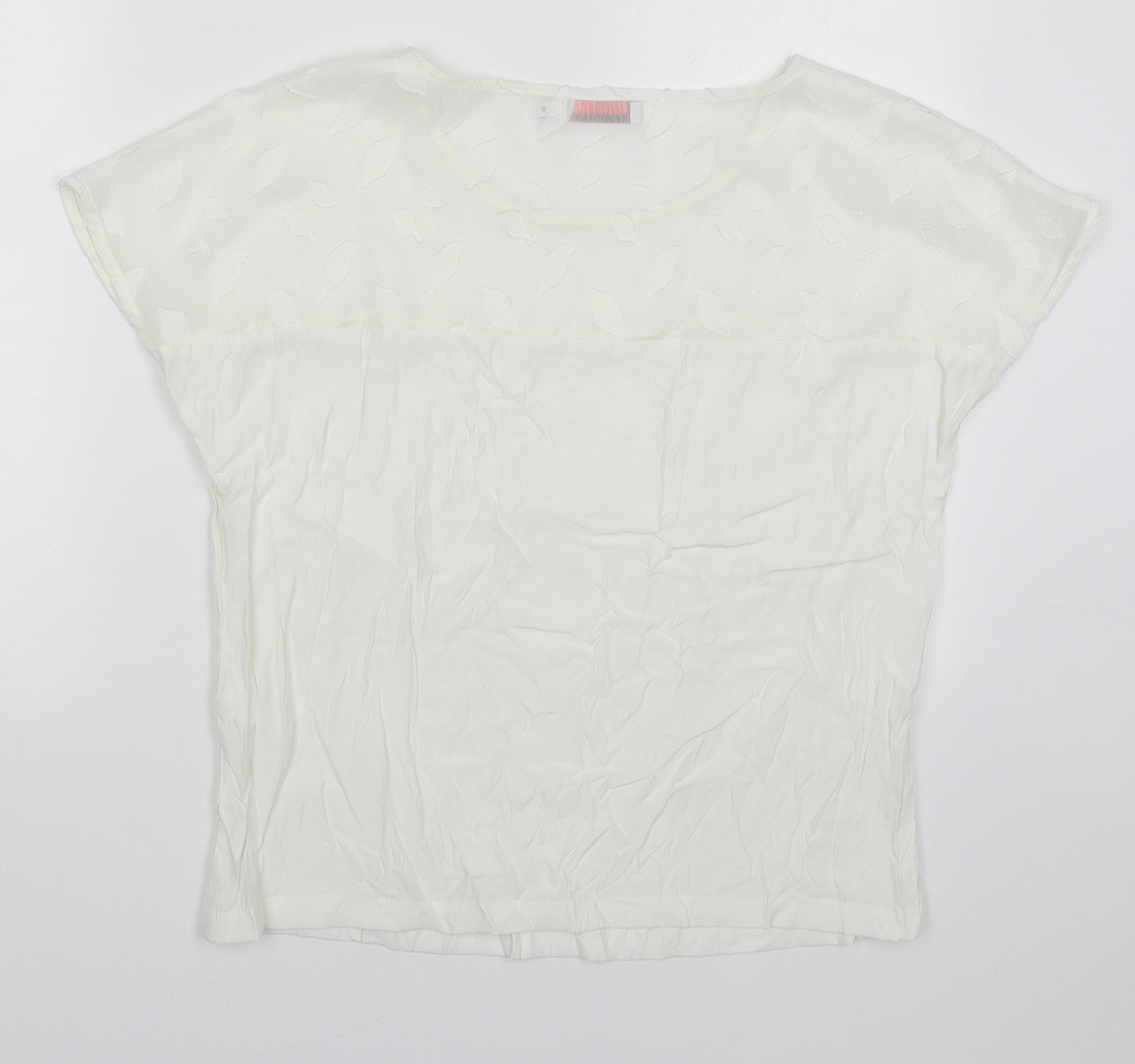Coster Womens White  Viscose Basic Blouse Size 8 Round Neck - Leaf Pattern