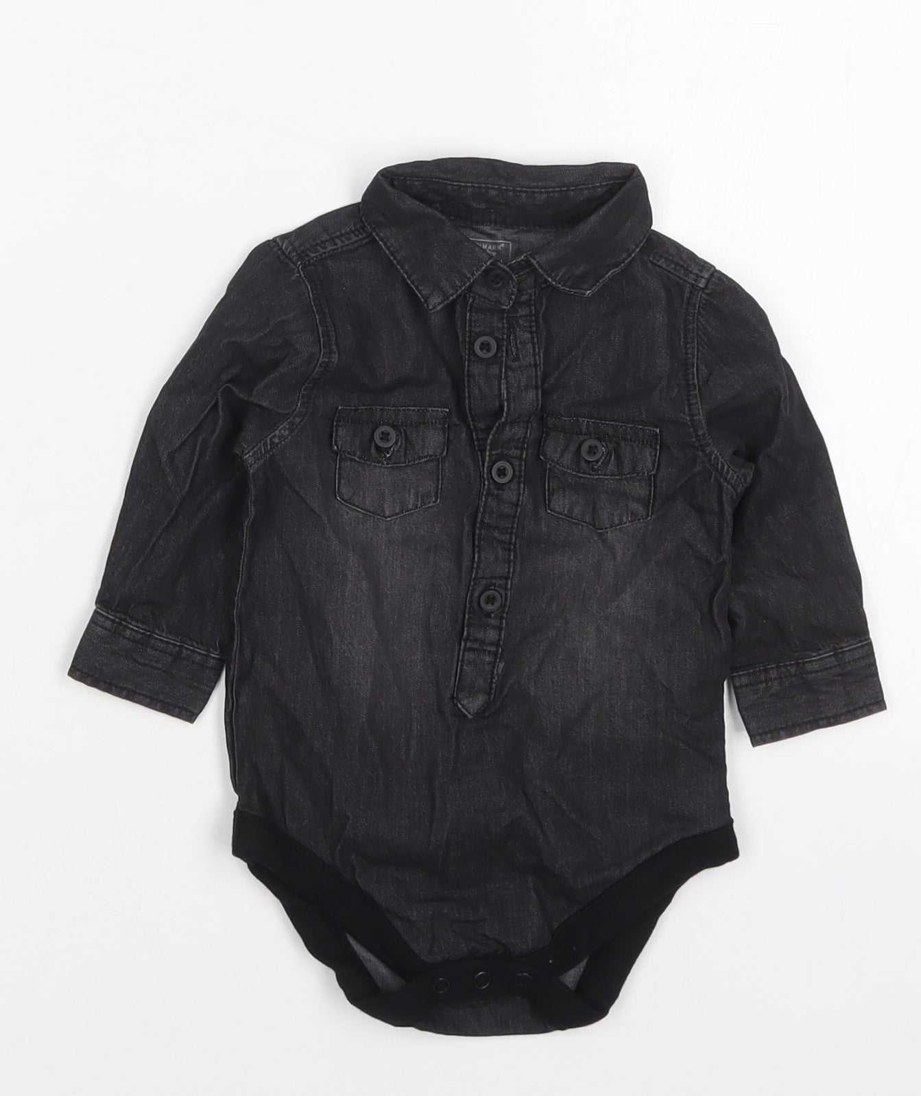 Primark Boys Black  Cotton Babygrow One-Piece Size 3-6 Months  Button