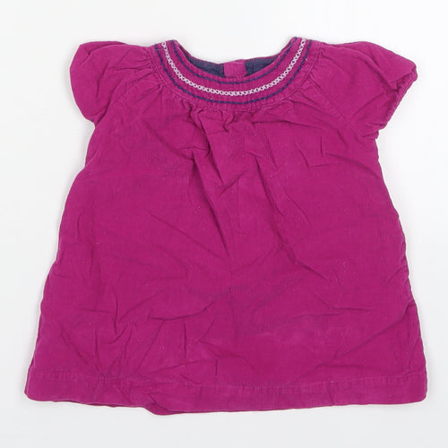 F&F Girls Pink  Cotton Basic T-Shirt Size 9-12 Months Round Neck Button