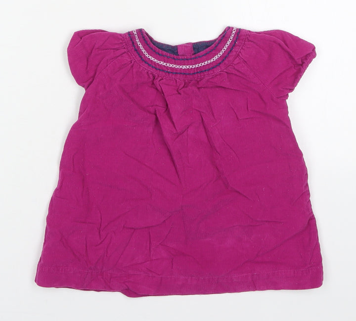 F&F Girls Pink Cotton Basic T-Shirt Size 9-12 Months Round Neck Button