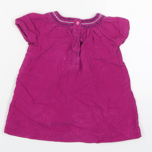 F&F Girls Pink  Cotton Basic T-Shirt Size 9-12 Months Round Neck Button