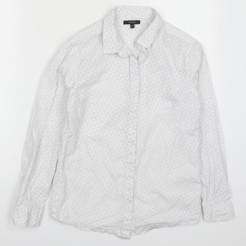 Marks and Spencer Boys White Geometric Cotton Basic Button-Up Size 12-13 Years Collared Button