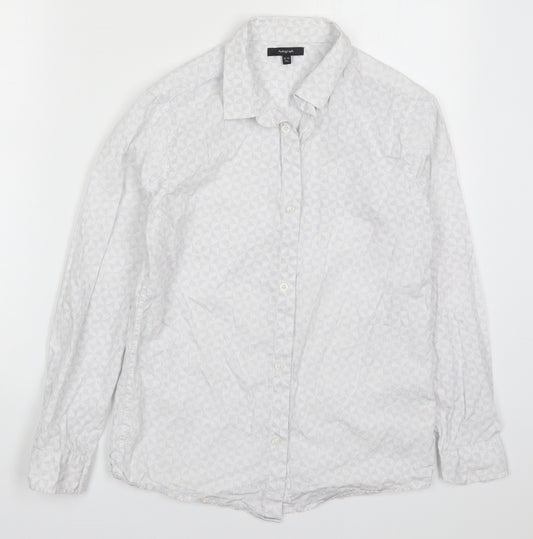 Front view of Marks & Spencer boys’ white geometric cotton basic button-up, size 12-13, years collared button