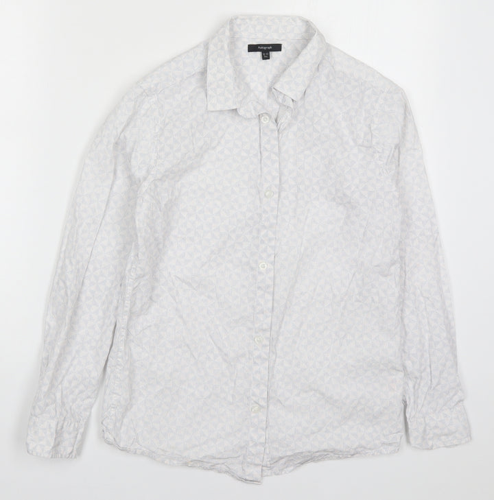 Marks and Spencer Boys White Geometric Cotton Basic Button-Up Size 12-13 Years Collared Button