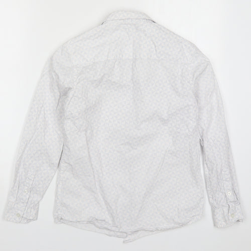 Marks and Spencer Boys White Geometric Cotton Basic Button-Up Size 12-13 Years Collared Button
