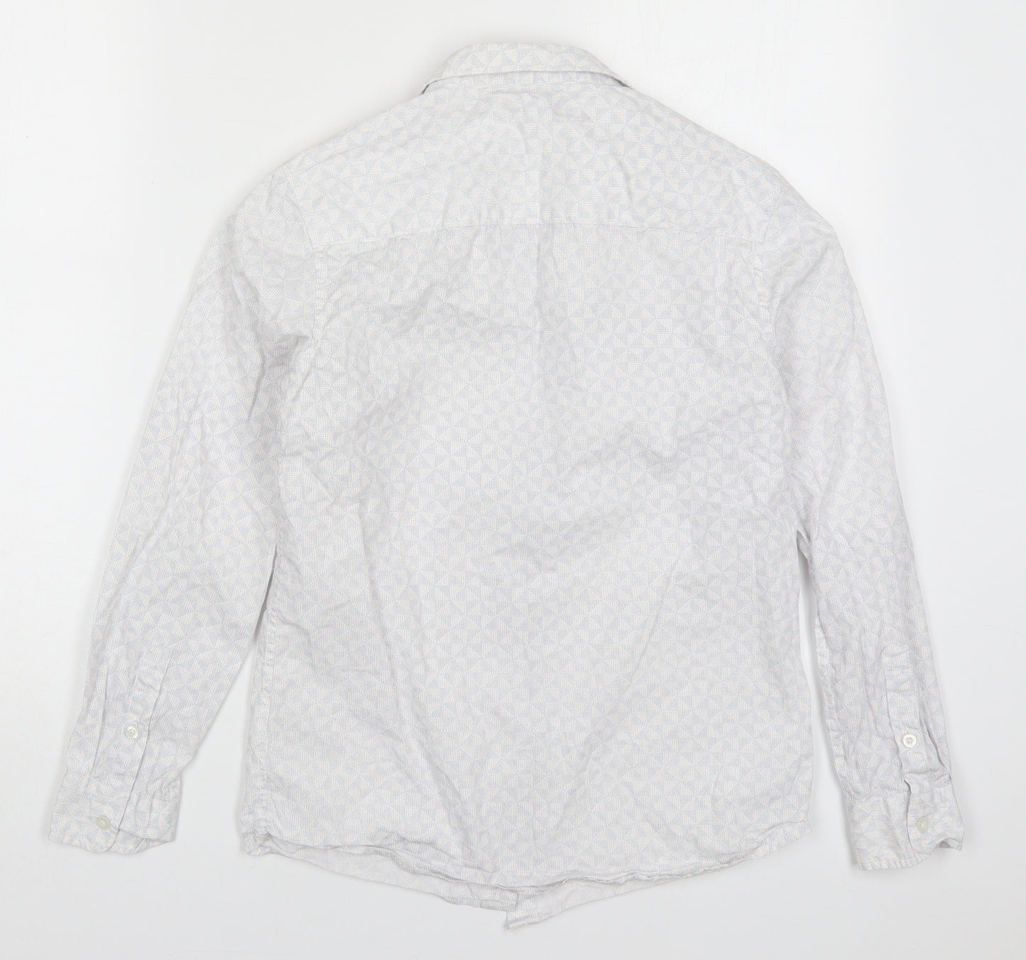 Marks and Spencer Boys White Geometric Cotton Basic Button-Up Size 12-13 Years Collared Button