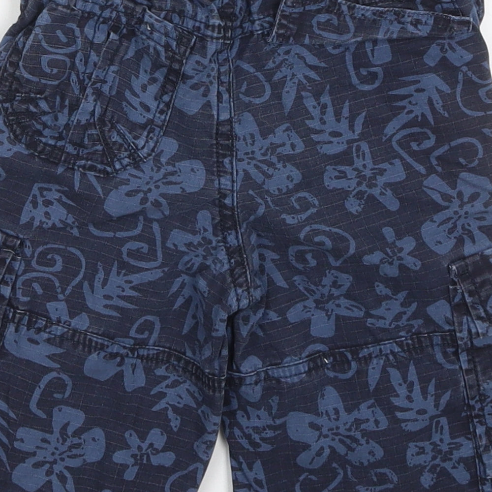 Mini Mode Boys Blue Floral Cotton Cargo Trousers Size 12-18 Months  Button