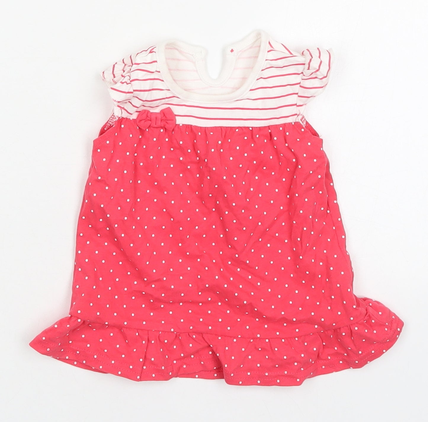 George Girls Pink Polka Dot Cotton A-Line  Size 6-9 Months  Round Neck Button - Striped