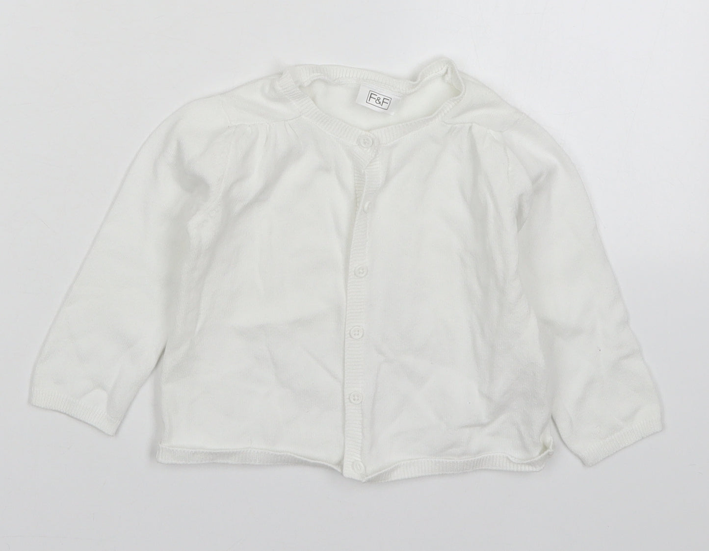 F&F Girls White  Cotton Cardigan Jumper Size 9-12 Months  Button