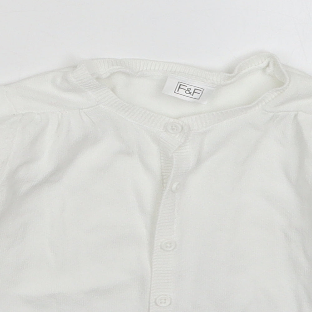 F&F Girls White  Cotton Cardigan Jumper Size 9-12 Months  Button