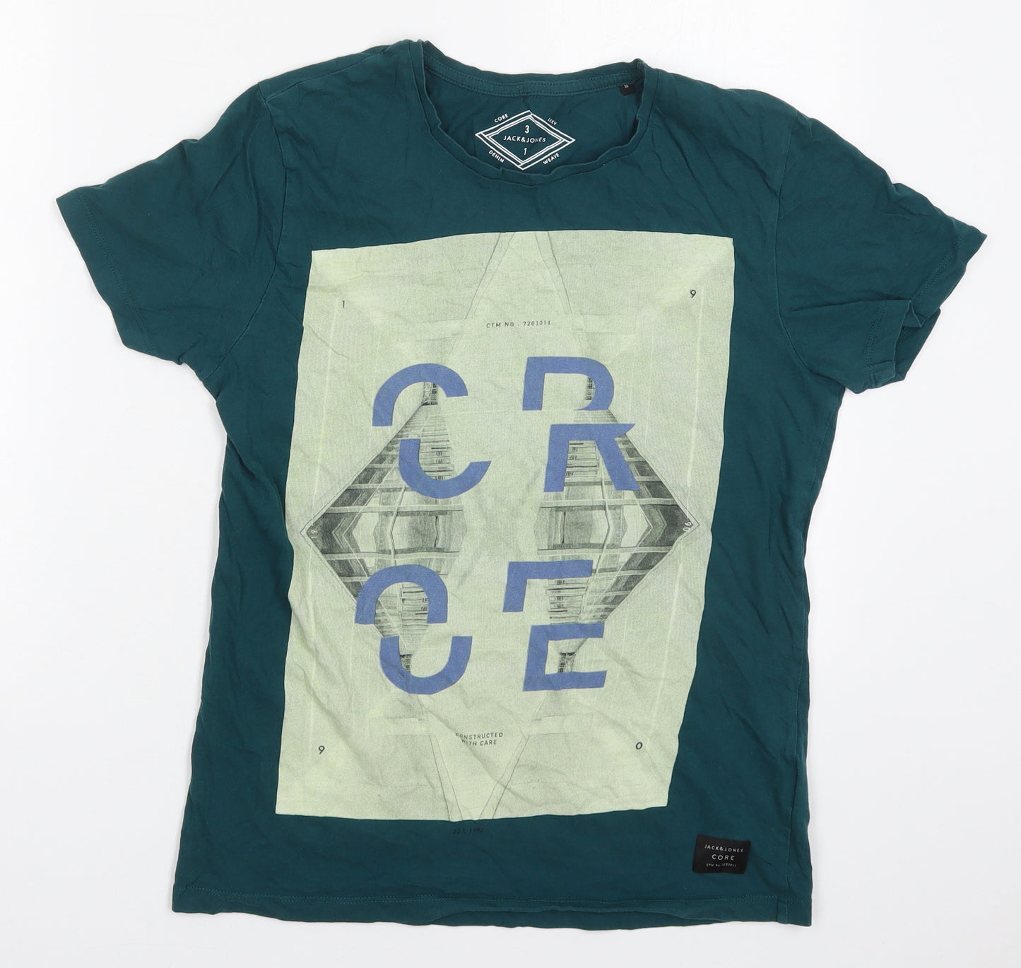 JACK & JONES Mens Green  Cotton  T-Shirt Size M Crew Neck  - Core