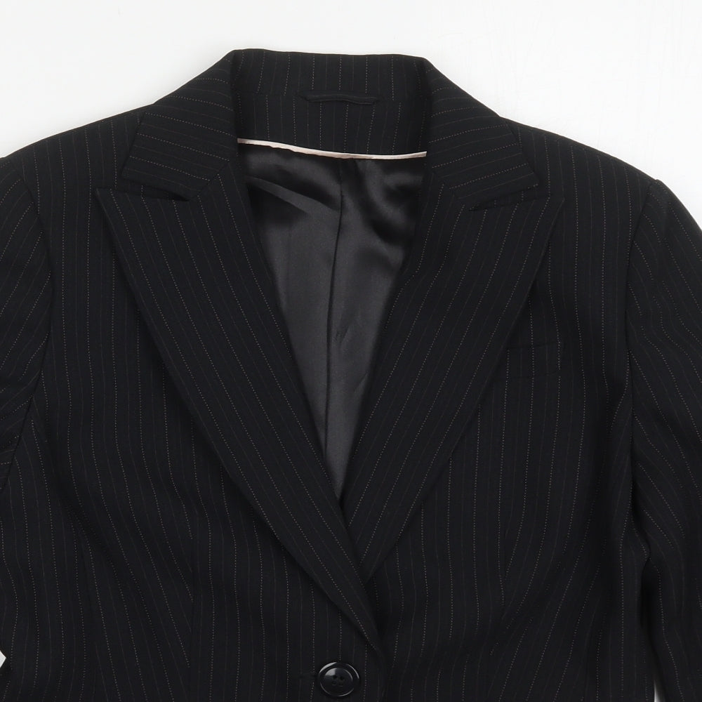 Bay Womens Black Striped Polyester Jacket Suit Jacket Size 14