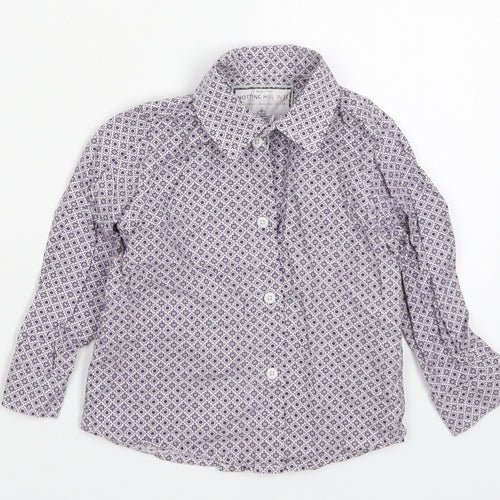 Notting Hill Boys Purple Geometric Cotton Basic Button-Up Size 12-18 Months Collared Button