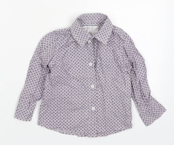 Notting Hill Boys Purple Geometric Cotton Basic Button-Up Size 12-18 Months Collared Button