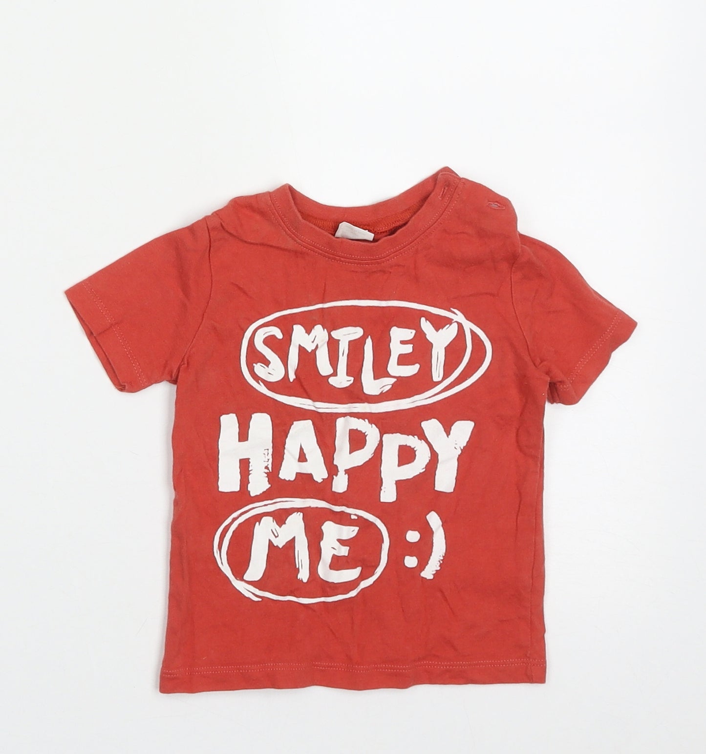 F&F Boys Red  Cotton Basic T-Shirt Size 9-12 Months Crew Neck Pullover - smiley happy me