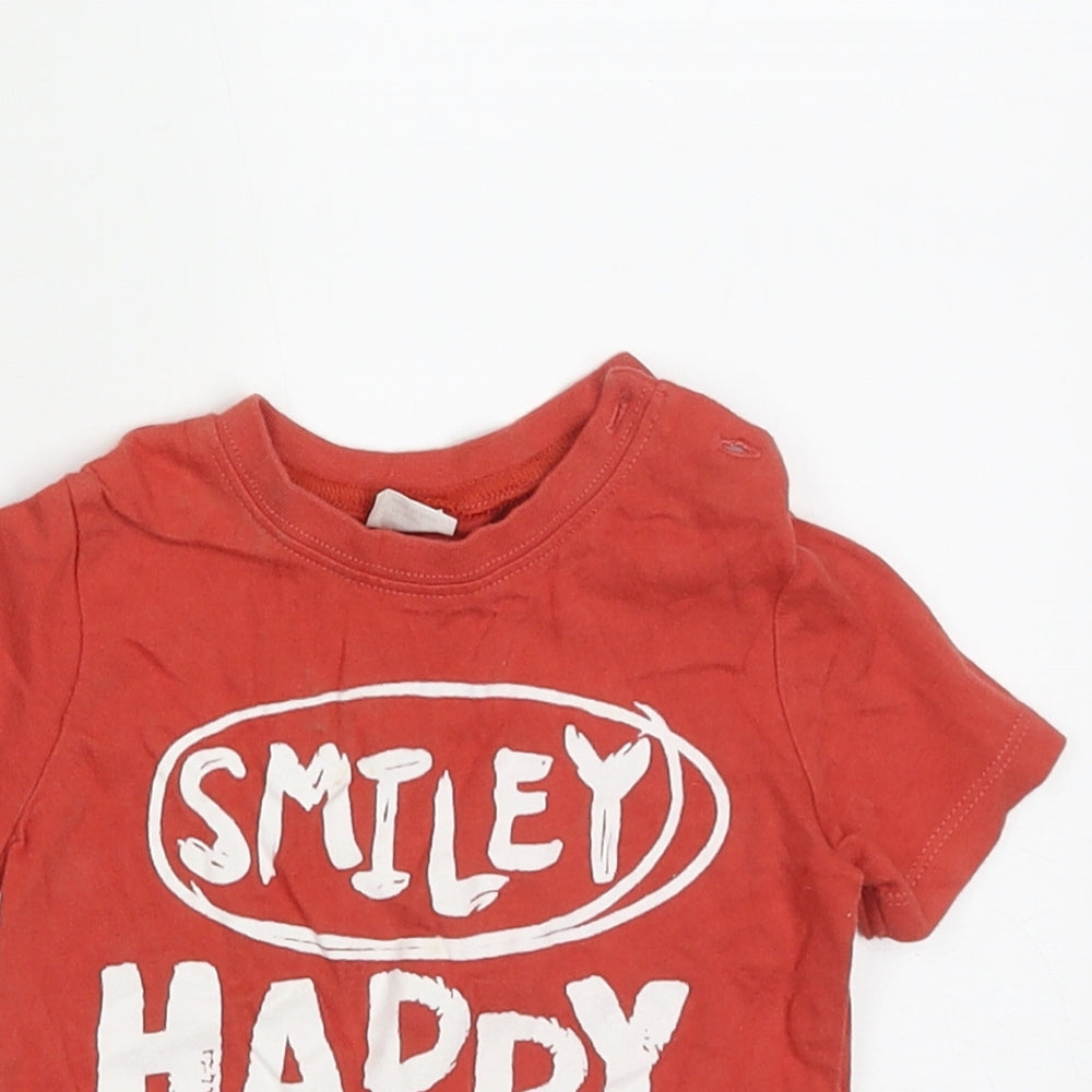 F&F Boys Red  Cotton Basic T-Shirt Size 9-12 Months Crew Neck Pullover - smiley happy me