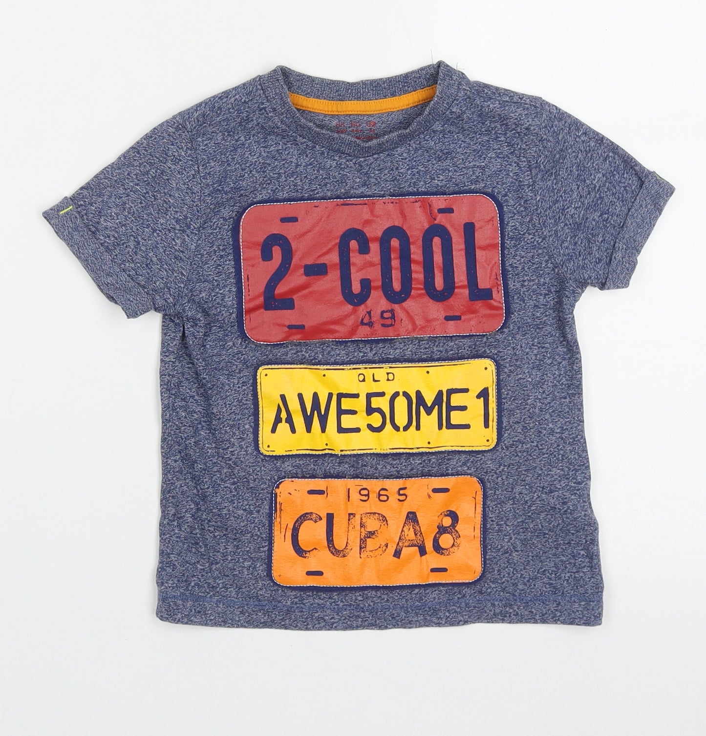 F&F Boys Blue  Cotton Basic T-Shirt Size 3-4 Years Crew Neck Pullover - 2 cool awesome