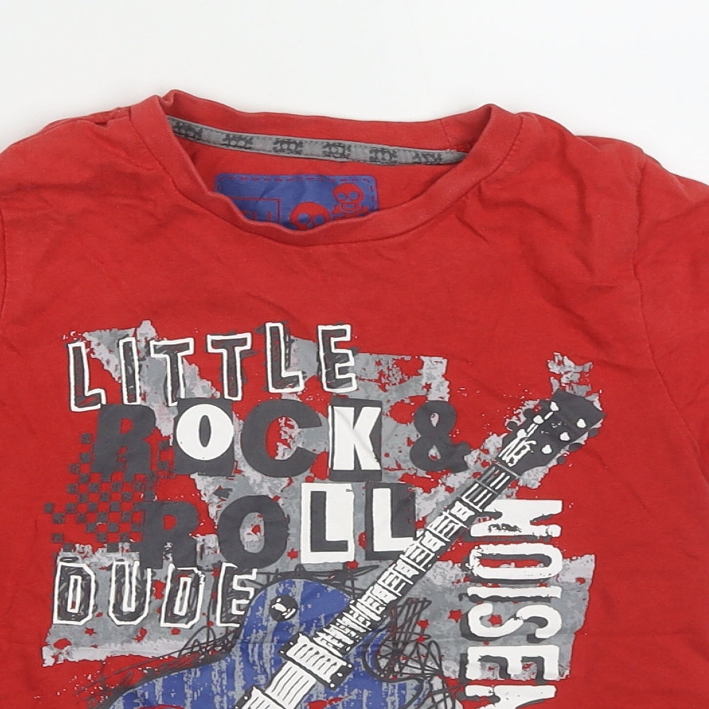 TU Boys Red  Cotton Basic T-Shirt Size 3-4 Years Crew Neck Pullover - little rock & roll dude
