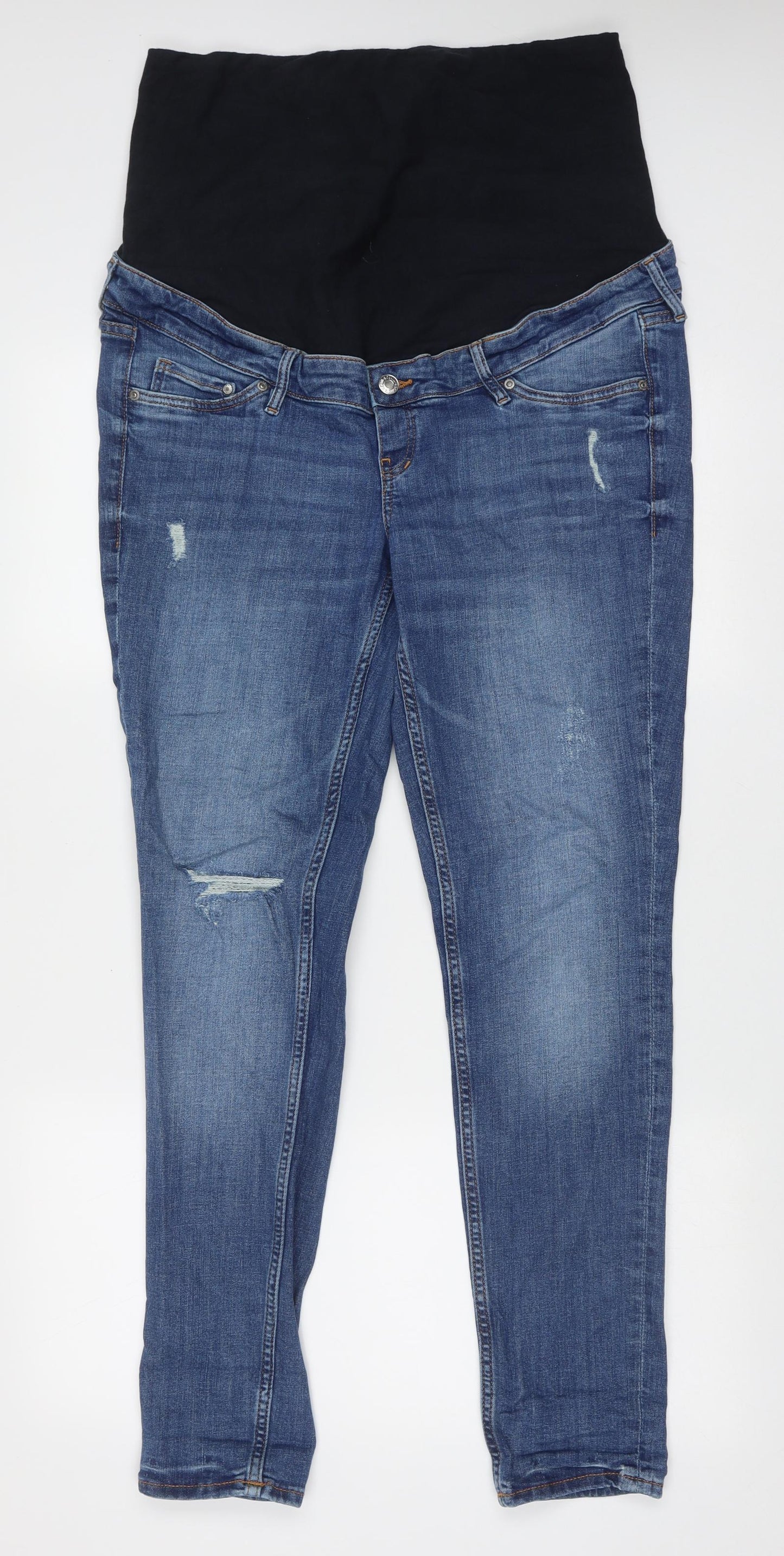 H&M Womens Blue  Cotton Straight Jeans Size 16 L30 in Regular Button - Ripped Jeans