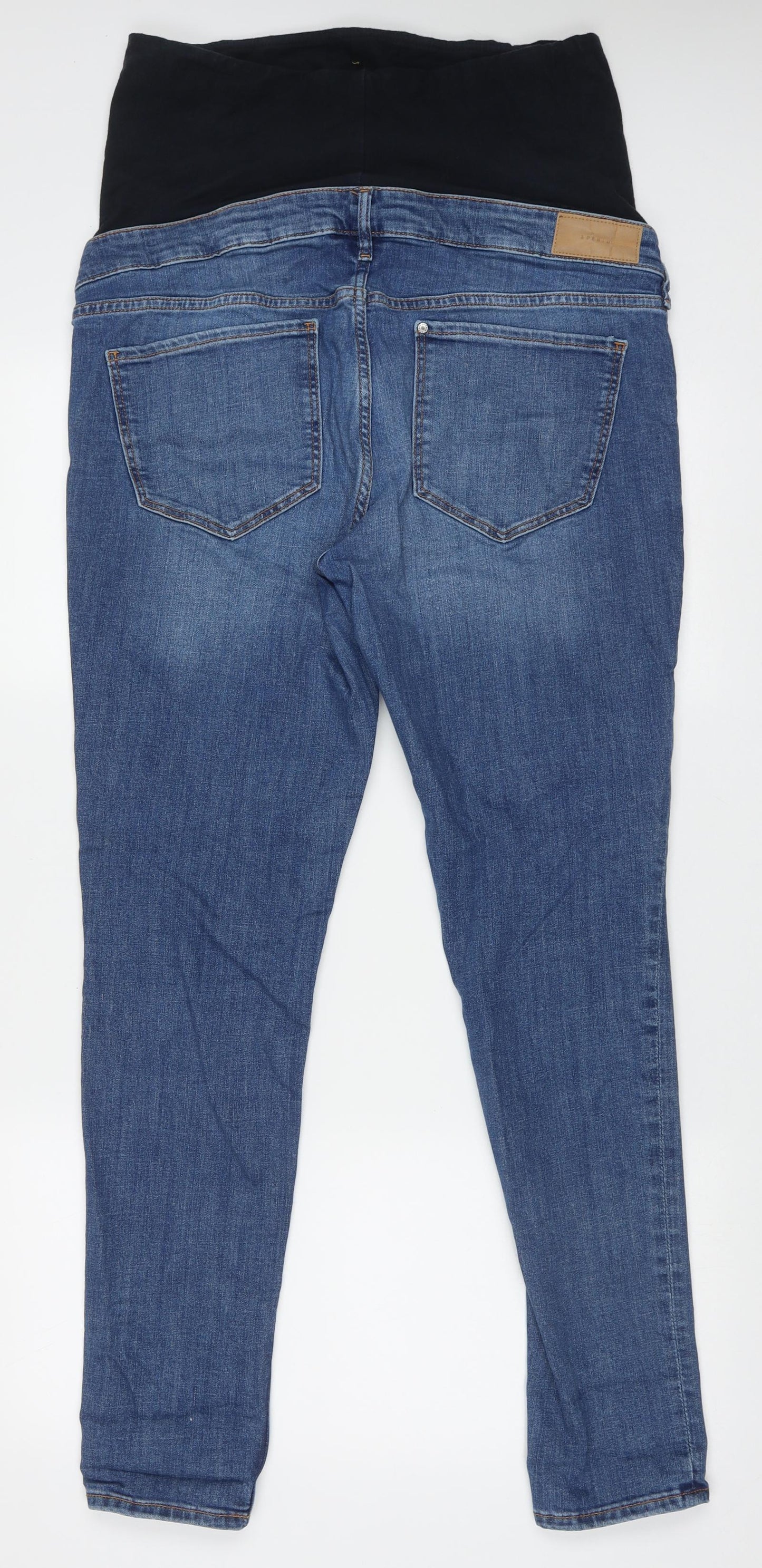 H&M Womens Blue  Cotton Straight Jeans Size 16 L30 in Regular Button - Ripped Jeans