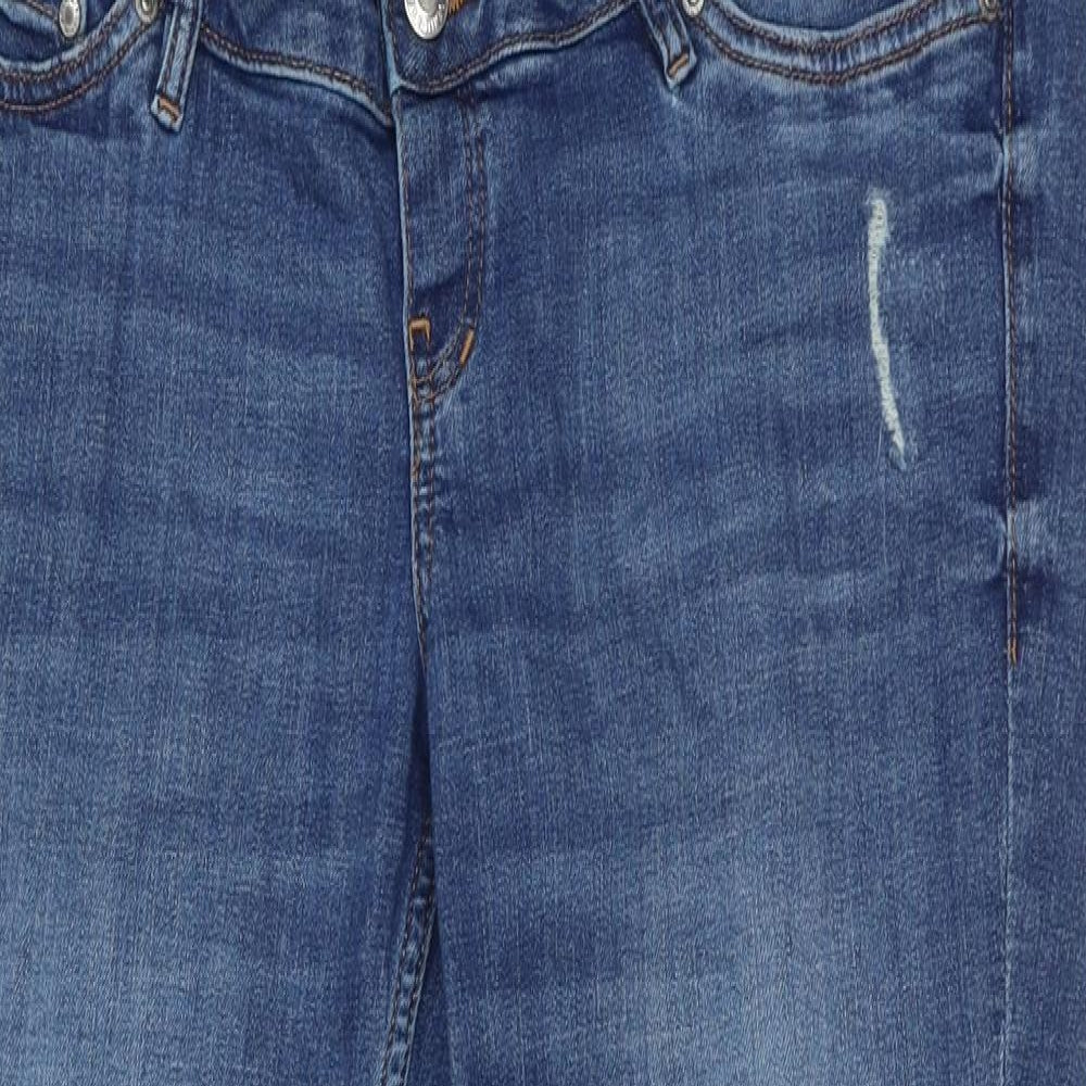 H&M Womens Blue  Cotton Straight Jeans Size 16 L30 in Regular Button - Ripped Jeans