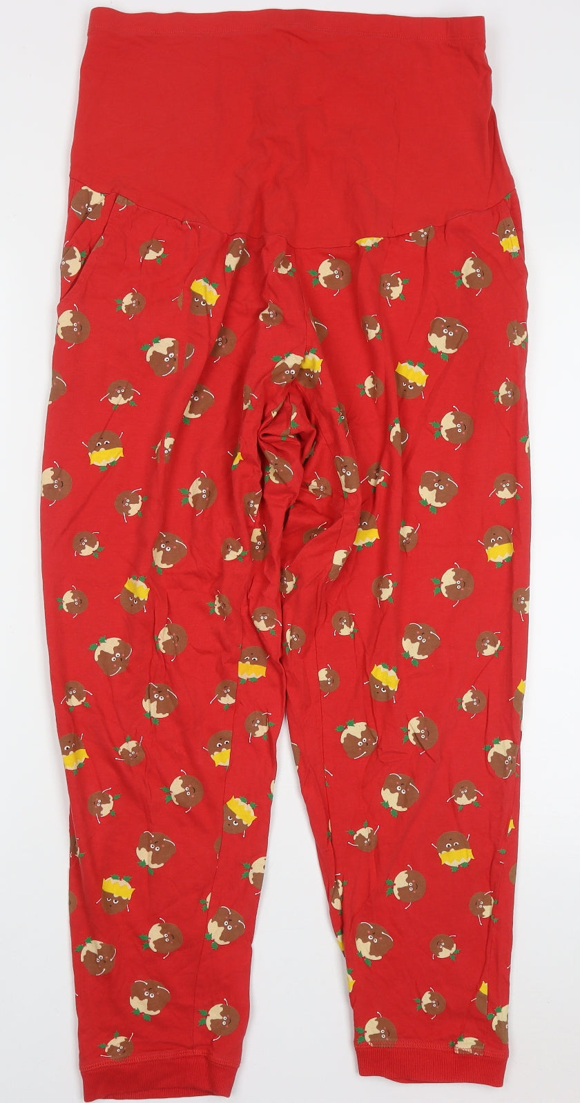 NEXT Womens Red Geometric Cotton Cami Pyjama Pants Size L   - Christmas Puddings