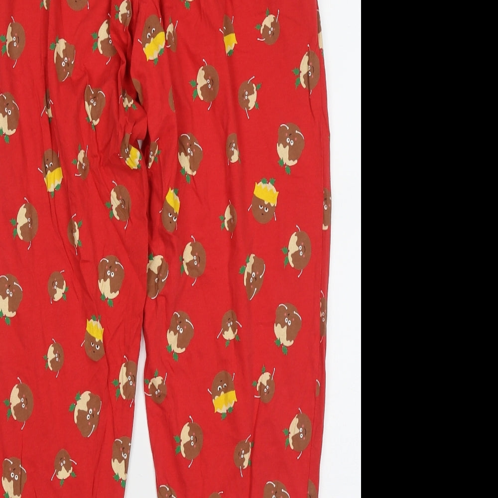 NEXT Womens Red Geometric Cotton Cami Pyjama Pants Size L   - Christmas Puddings