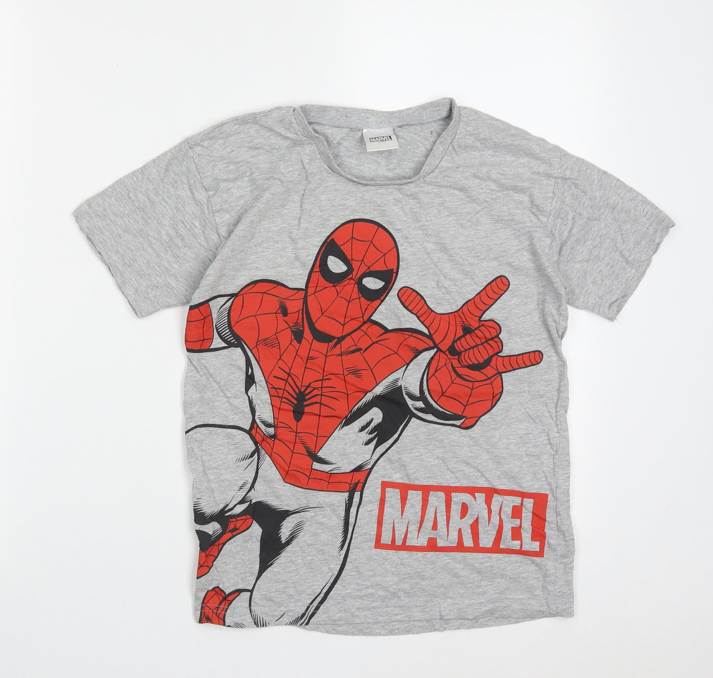 Preworn Boys Grey  Cotton Basic T-Shirt Size 10-11 Years Crew Neck Pullover - Marvel