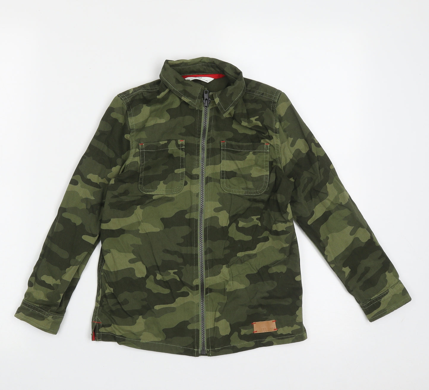 Marks and Spencer Boys Green Camouflage Cotton Basic Polo Size 6-7 Years Collared Zip