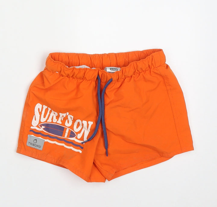 DECATHLON Boys Orange Polyester Sweat Shorts Size 4 Years Regular Tie - surfs on