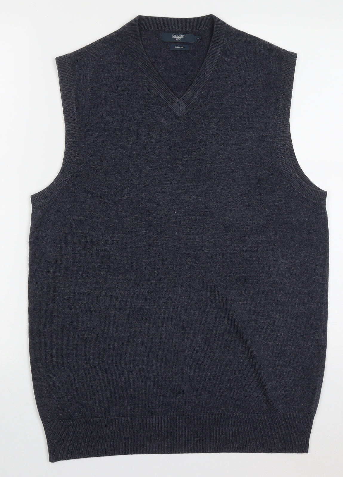 Atlantic Bay Mens Blue V-Neck  Acrylic Vest Jumper Size M   - Super Soft