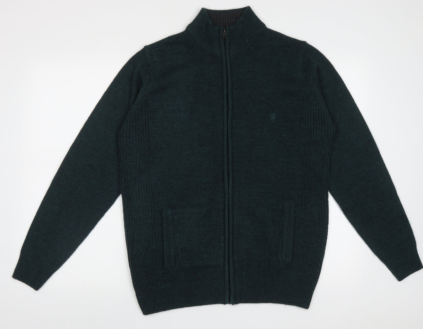 James Pringle Mens Green High Neck  Acrylic Full Zip Jumper Size M