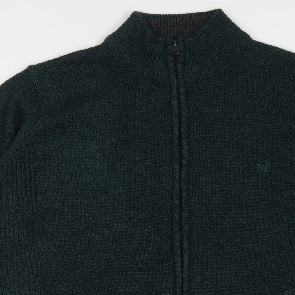 James Pringle Mens Green High Neck  Acrylic Full Zip Jumper Size M