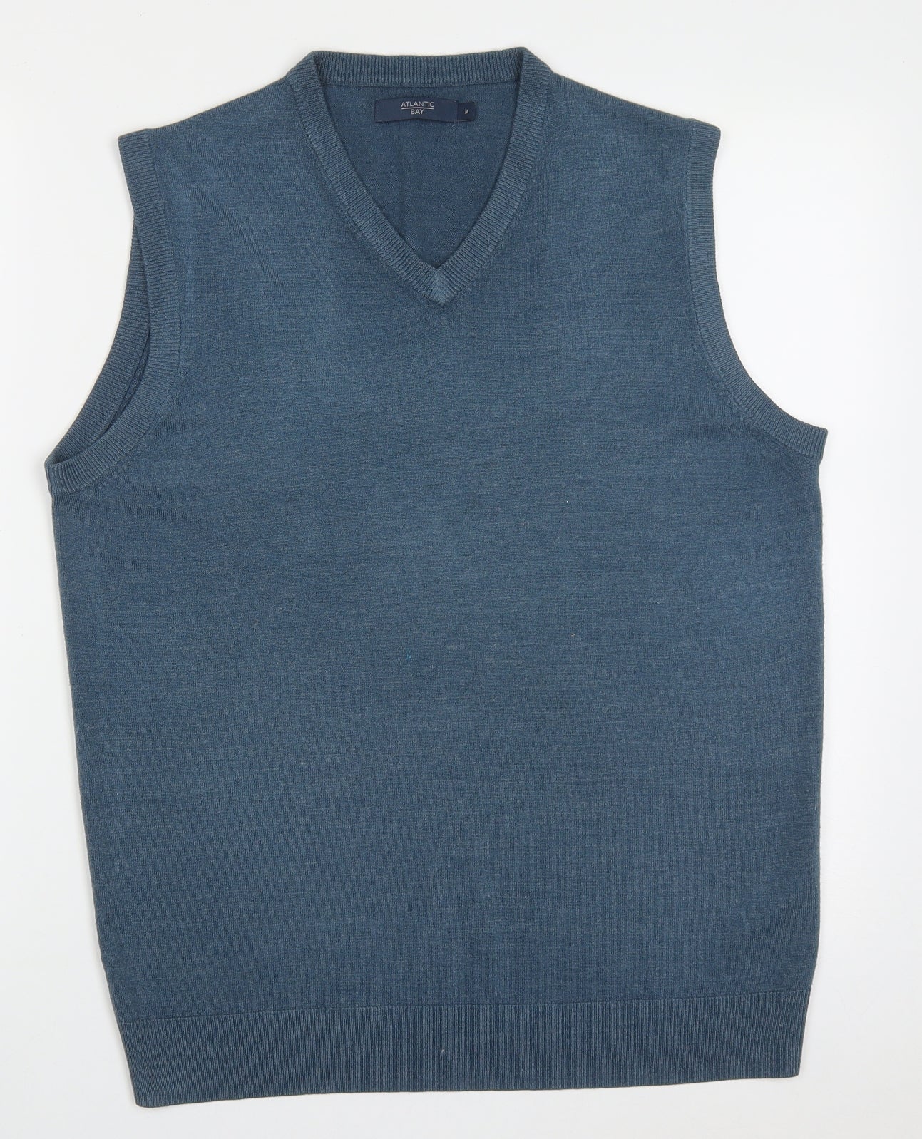 Atlantic Bay Mens Blue V-Neck  Acrylic Vest Jumper Size M