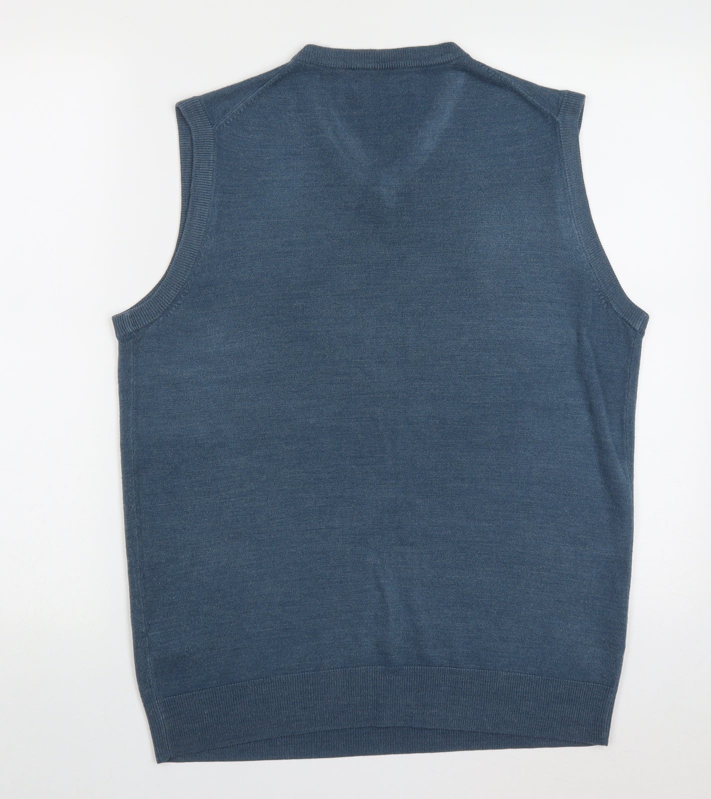 Atlantic Bay Mens Blue V-Neck  Acrylic Vest Jumper Size M