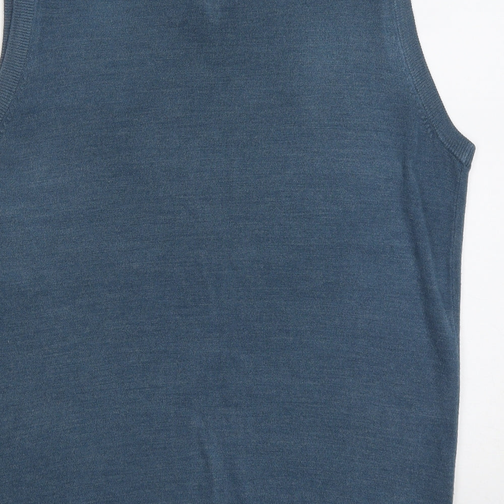 Atlantic Bay Mens Blue V-Neck  Acrylic Vest Jumper Size M