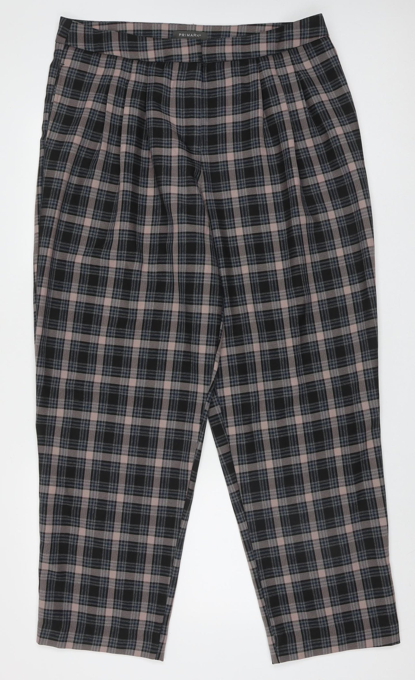 Primark Womens Multicoloured Check Polyester Trousers  Size 18 L30 in Regular Hook & Eye