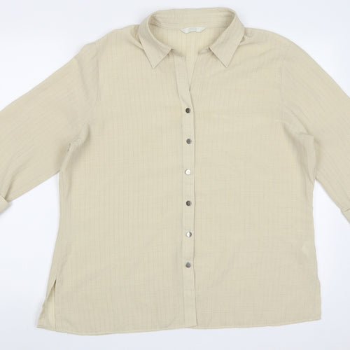 Marks and Spencer Womens Yellow Striped Polyester Basic Button-Up Size 14 Collared
