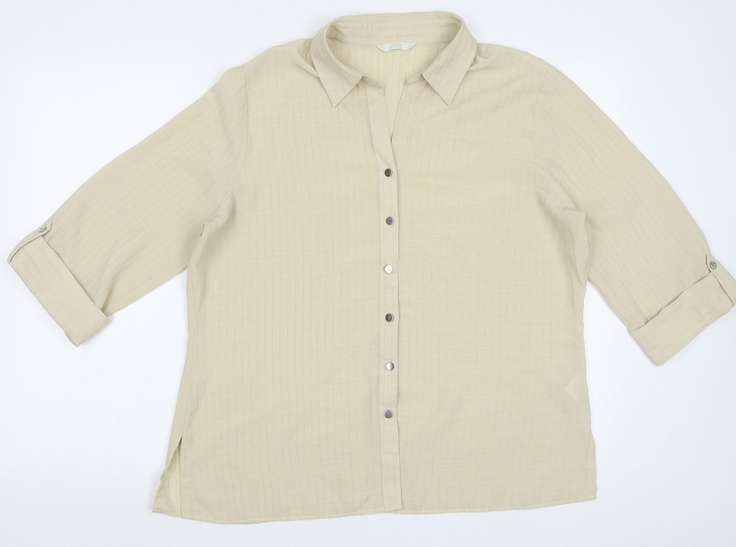 Marks and Spencer Womens Yellow Striped Polyester Basic Button-Up Size 14 Collared