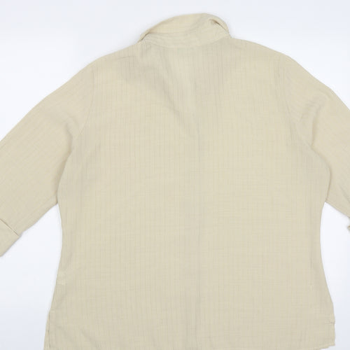 Marks and Spencer Womens Yellow Striped Polyester Basic Button-Up Size 14 Collared