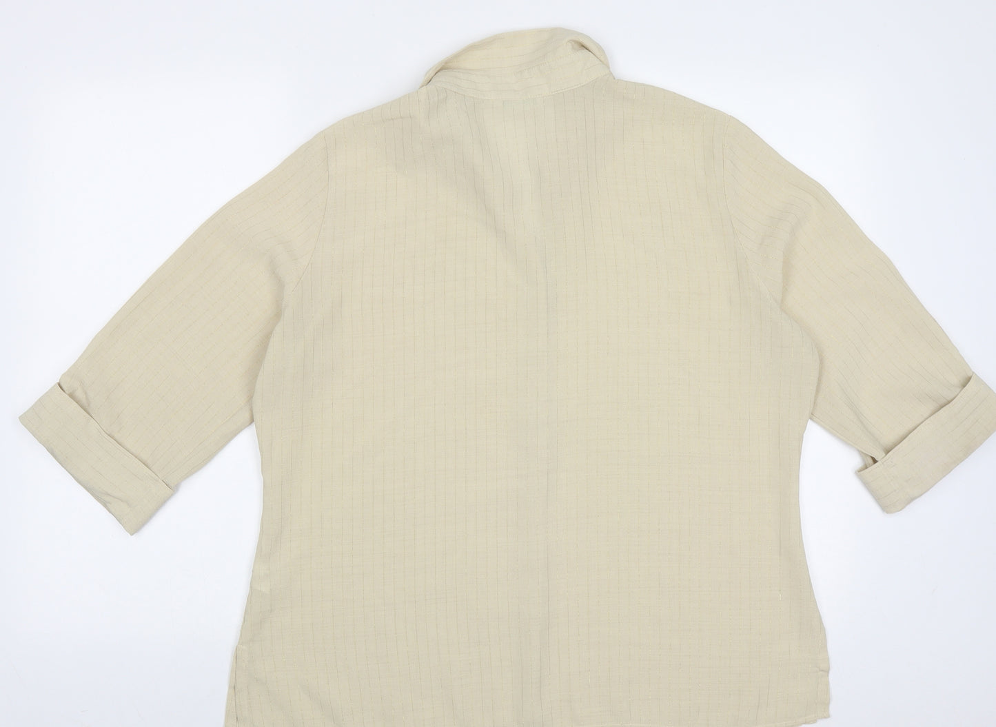 Marks and Spencer Womens Yellow Striped Polyester Basic Button-Up Size 14 Collared