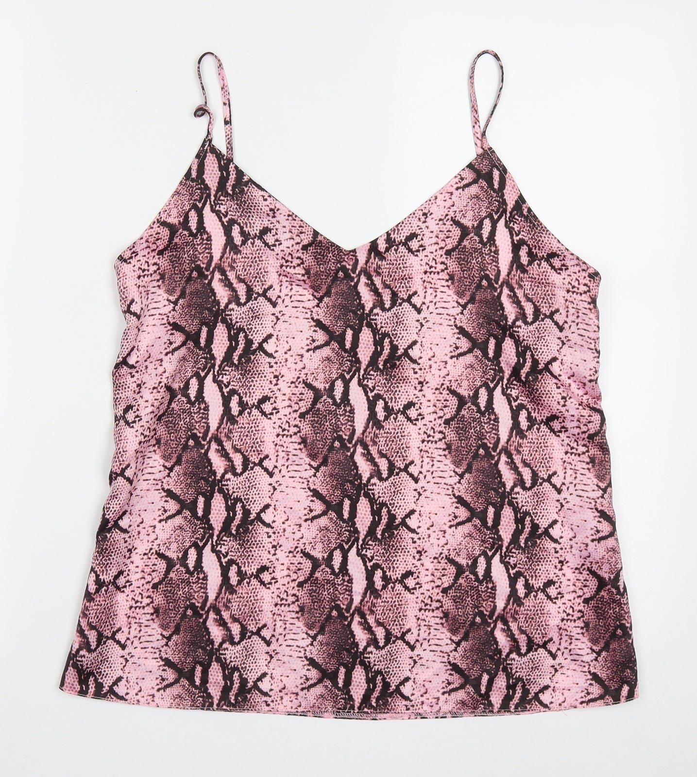 F&F Womens Pink Animal Print Polyester Basic Tank Size 12 V-Neck