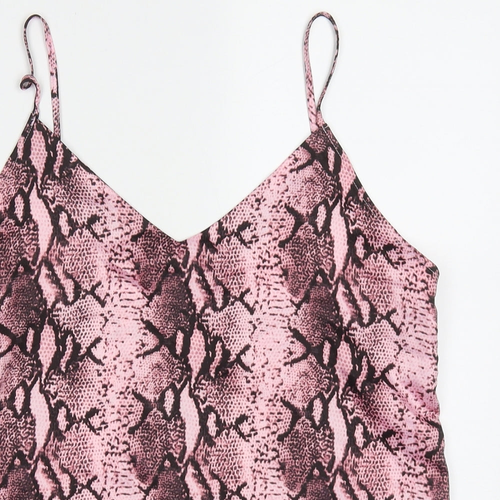 F&F Womens Pink Animal Print Polyester Basic Tank Size 12 V-Neck