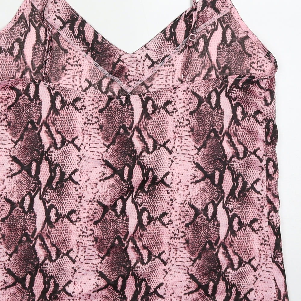 F&F Womens Pink Animal Print Polyester Basic Tank Size 12 V-Neck