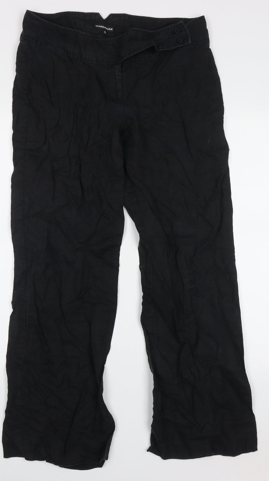 Warehouse Womens Black  Linen Trousers  Size 12 L30 in Regular Button
