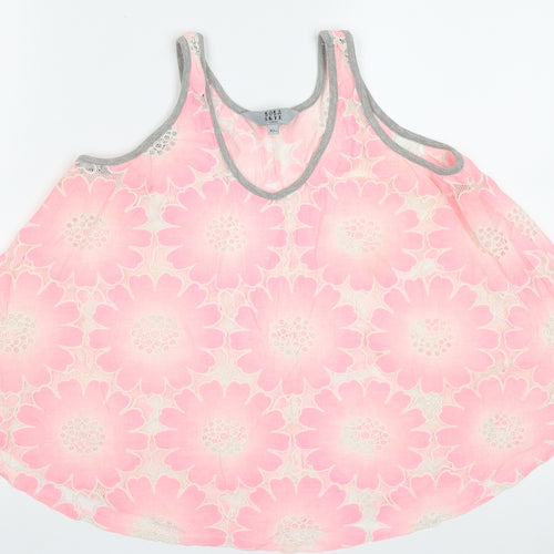 Lola Skye Womens Pink Geometric Cotton Basic Tank Size 10 V-Neck