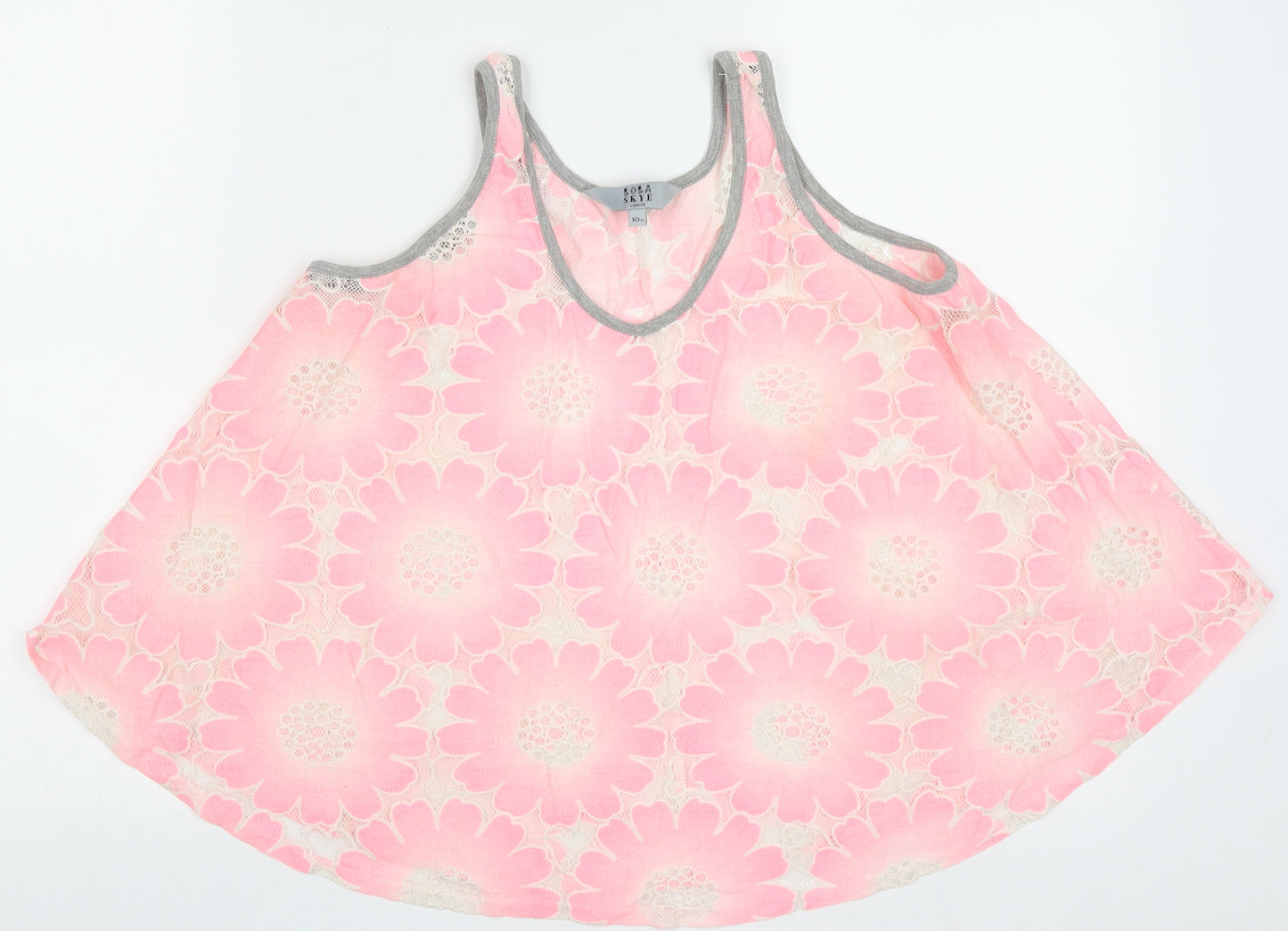 Lola Skye Womens Pink Geometric Cotton Basic Tank Size 10 V-Neck